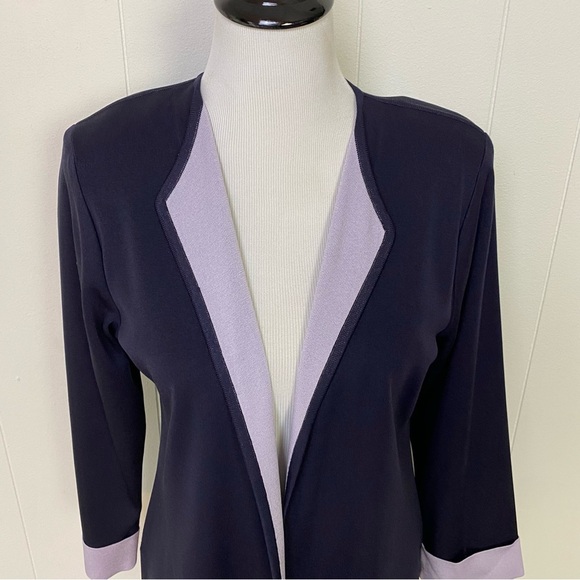 Exclusively Misook Open Cardigan Blazer Women's Navy Blue Light Purple Size S* - Picture 3 of 13